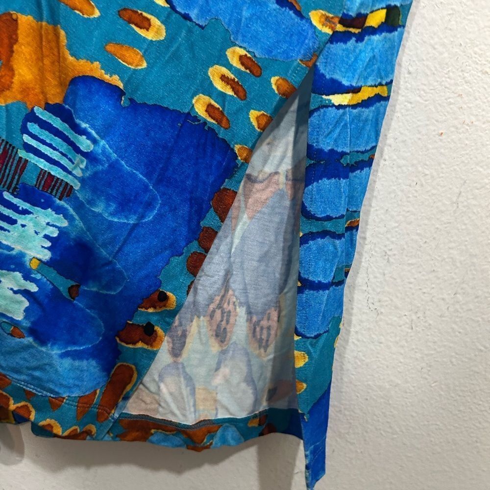 David Nieper Ladies Maxi Dressing Gown XL BLUE Floral Kaftan Lounge Graphic - Picture 5 of 12